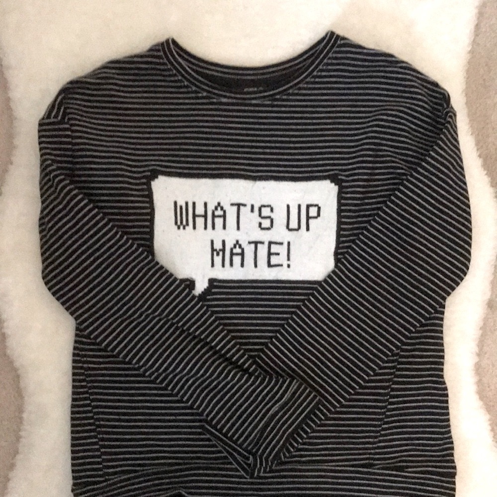 NWOT Lewkin Korean SPAO Black and White Striped Tweed Sweatshirt